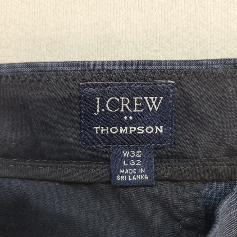 J.Crew Thompson Dress Pants Men 38x32 Blue Plaid Tapered Wool Blend Trouser
